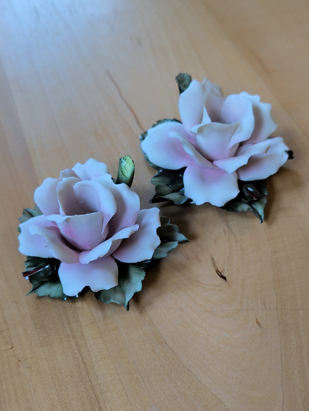 Delicate Pink Porcelain Rose Candle Holders - Floral Home Accent